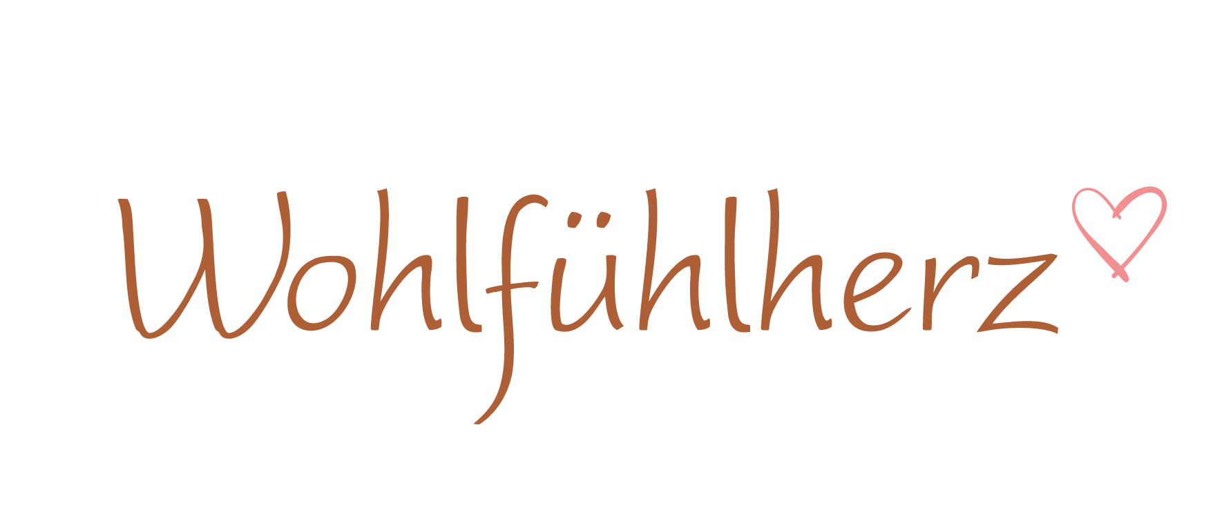 Wohlfuehlherz-Logo lang in Branding-Farben Kupfer und Koralle vor transparentem Hintergrund